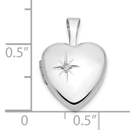 14k White Gold Heart Locket with 0.01 ct Diamond (12 mm)