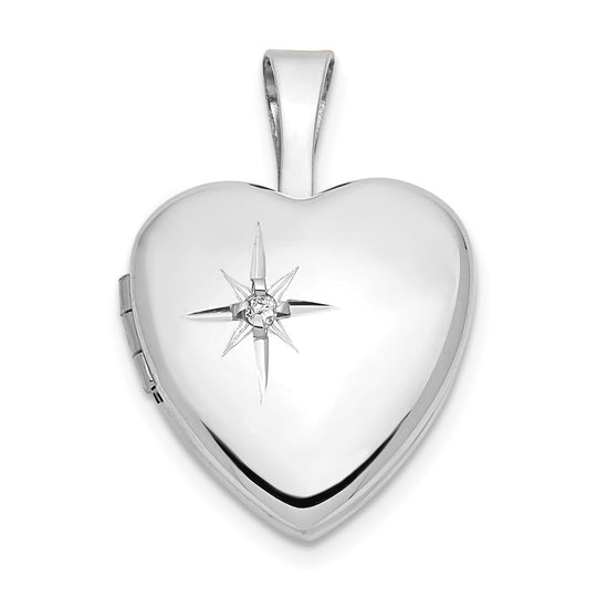 14k White Gold Heart Locket with 0.01 ct Diamond (12 mm)