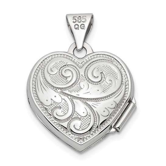 15mm Heart Locket with Reversible Swirl Design in 14k White Gold