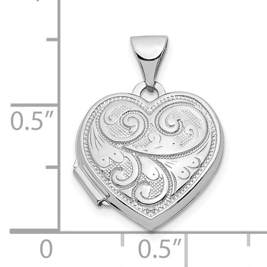 15mm Heart Locket with Reversible Swirl Design in 14k White Gold