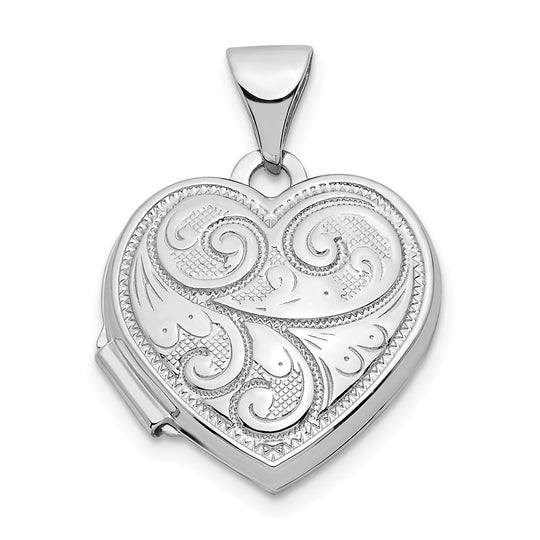 15mm Heart Locket with Reversible Swirl Design in 14k White Gold