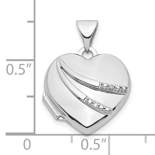 14k White Gold Heart Locket with 0.01ct Diamond (15mm)