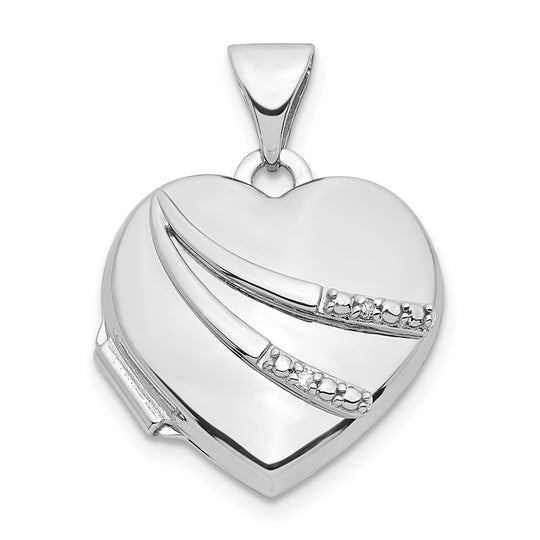 14k White Gold Heart Locket with 0.01ct Diamond (15mm)
