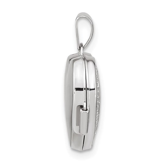 14k White Gold Heart Locket with 15mm Brushed Diamond Star