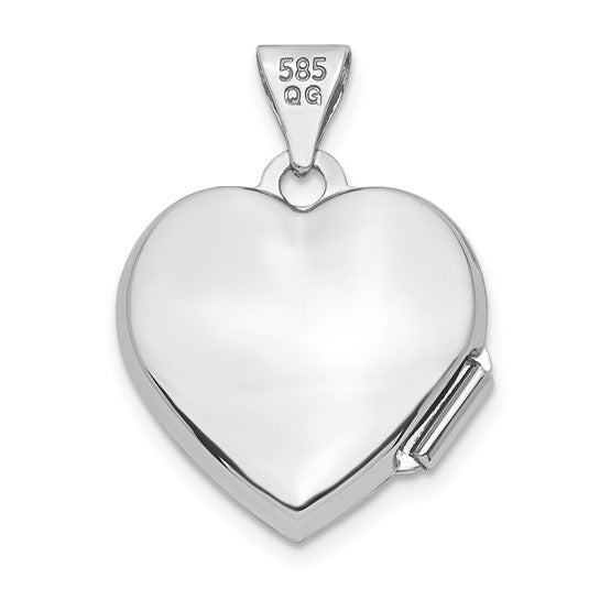 14k White Gold Heart Locket with 15mm Brushed Diamond Star