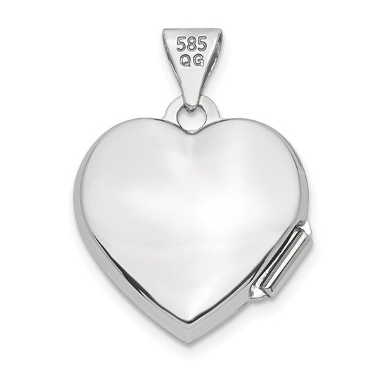 14k White Gold Heart Locket with 15mm Brushed Diamond Star