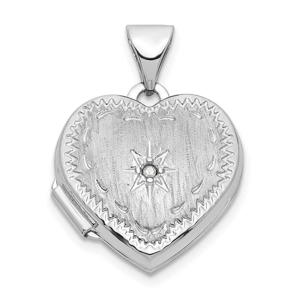 14k White Gold Heart Locket with 15mm Brushed Diamond Star