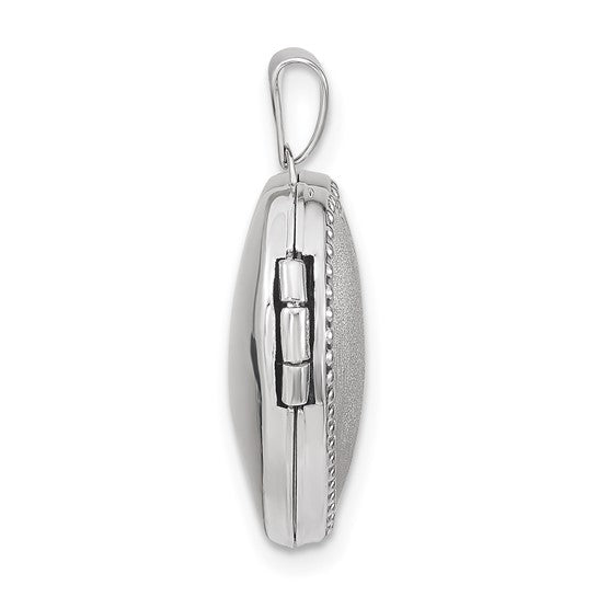 14k White Gold Heart Locket with Pearl Trim and Brushed Finish, 18mm