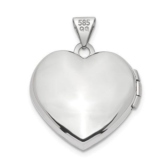 14k White Gold Heart Locket with Pearl Trim and Brushed Finish, 18mm