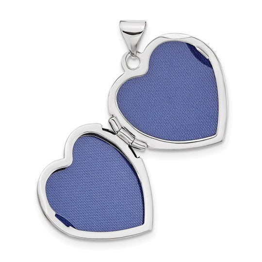 14k White Gold Heart Locket with Pearl Trim and Brushed Finish, 18mm
