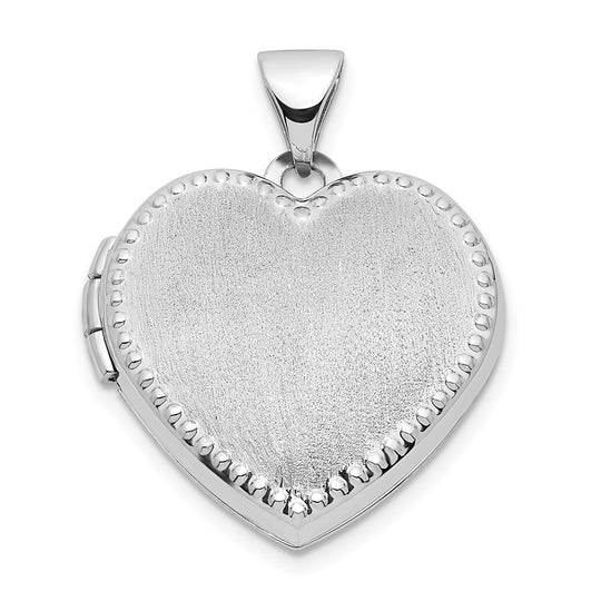 14k White Gold Heart Locket with Pearl Trim and Brushed Finish, 18mm
