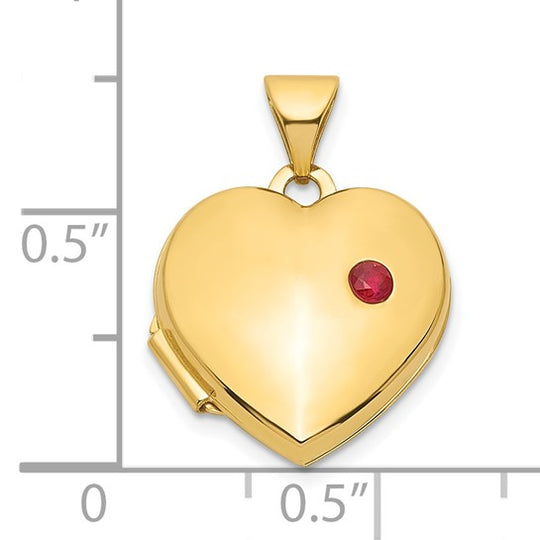 14k Yellow Gold Heart Locket with 15mm Ruby