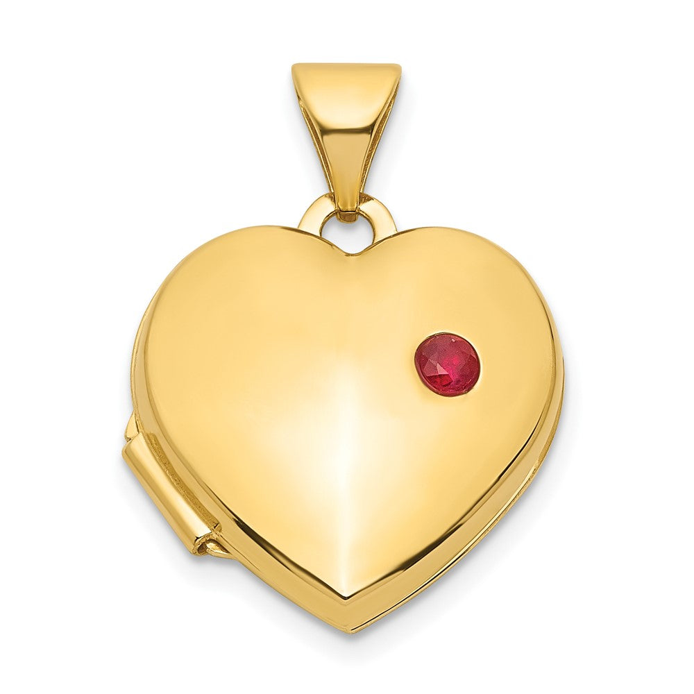 14k Yellow Gold Heart Locket with 15mm Ruby