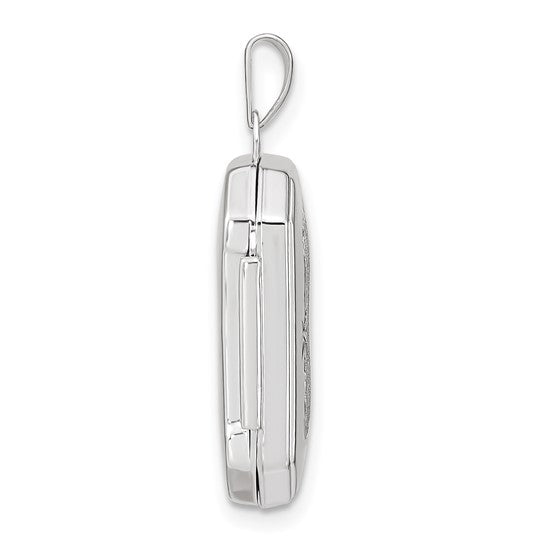 14k White Gold Brushed Diamond-Cut Rectangular Locket