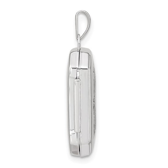 14k White Gold Brushed Diamond-Cut Rectangular Locket