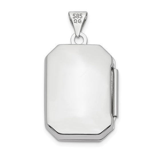 14k White Gold Brushed Diamond-Cut Rectangular Locket