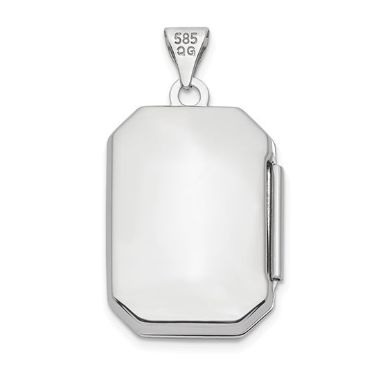 14k White Gold Brushed Diamond-Cut Rectangular Locket