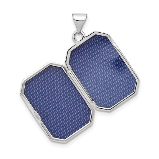 14k White Gold Brushed Diamond-Cut Rectangular Locket