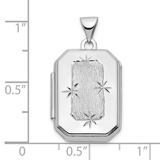 14k White Gold Brushed Diamond-Cut Rectangular Locket