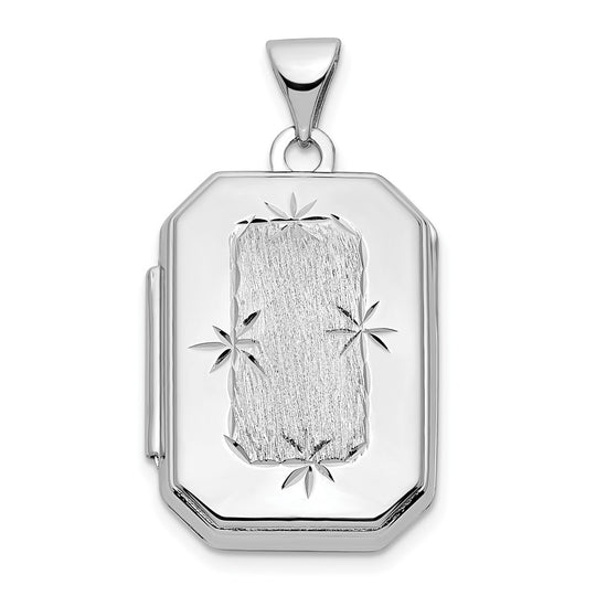 14k White Gold Brushed Diamond-Cut Rectangular Locket