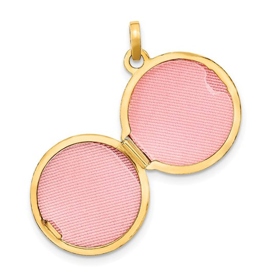 14k Yellow Gold Polished and Brushed Round Locket 16mm
