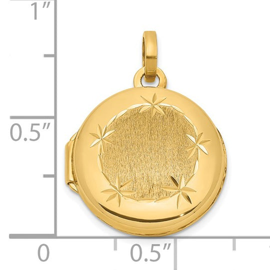 14k Yellow Gold Polished and Brushed Round Locket 16mm