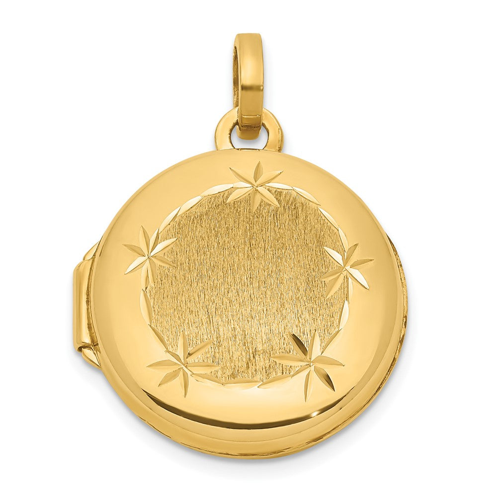 14k Yellow Gold Polished and Brushed Round Locket 16mm