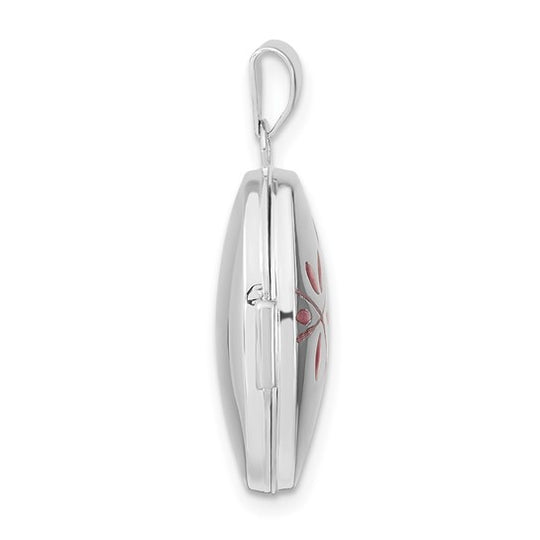 19mm Oval Medallion with Enamel Leaves in 14k White Gold
