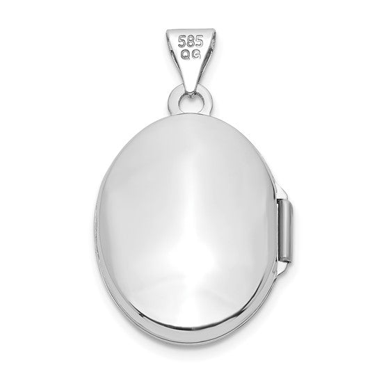 19mm Oval Medallion with Enamel Leaves in 14k White Gold