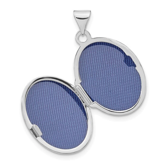 19mm Oval Medallion with Enamel Leaves in 14k White Gold