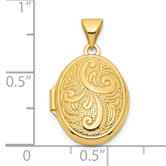14k Yellow Gold Swirl Design Oval Locket