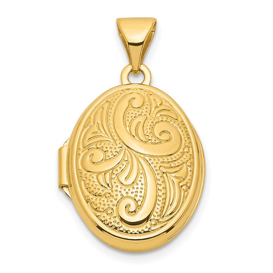 14k Yellow Gold Swirl Design Oval Locket