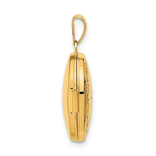 Polished Diamond Oval Locket in 14k Yellow Gold