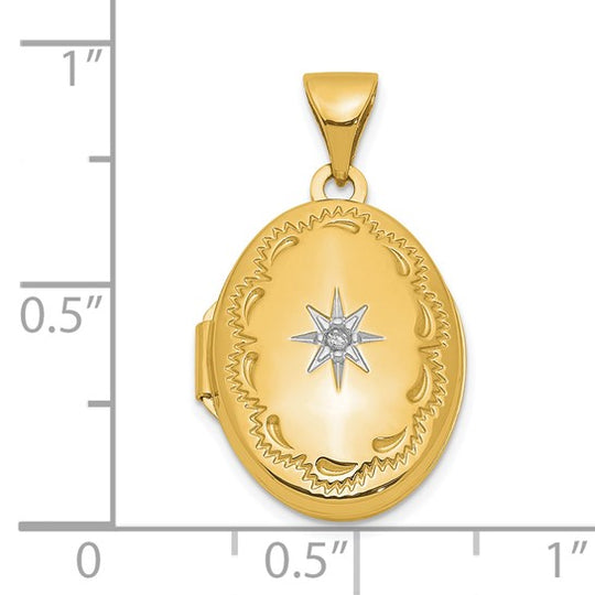 Polished Diamond Oval Locket in 14k Yellow Gold