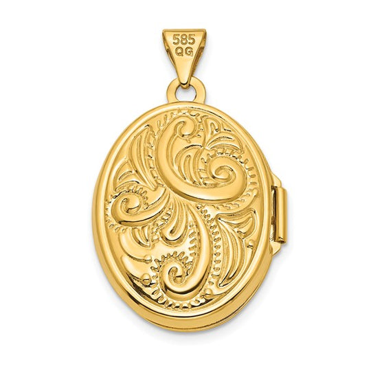 14k Yellow Gold 21mm Reversible Oval Swirl Locket