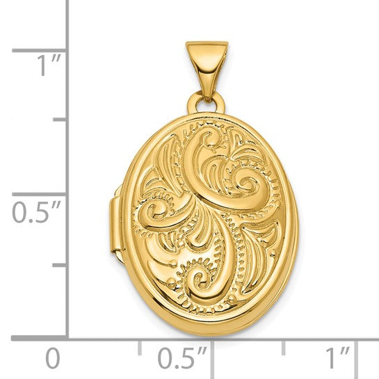 14k Yellow Gold 21mm Reversible Oval Swirl Locket