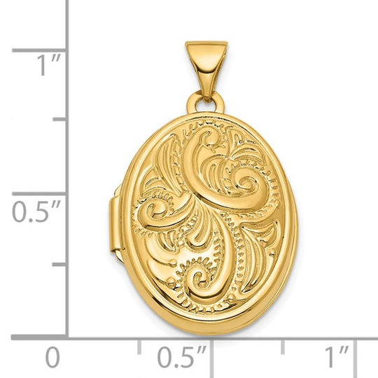 14k Yellow Gold 21mm Reversible Oval Swirl Locket
