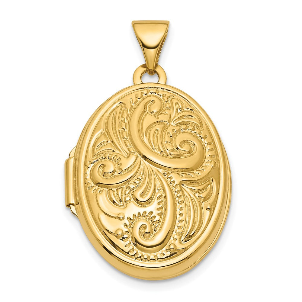 14k Yellow Gold 21mm Reversible Oval Swirl Locket