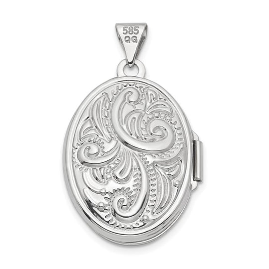21mm Oval Medallion with Swirl Design in 14k White Gold