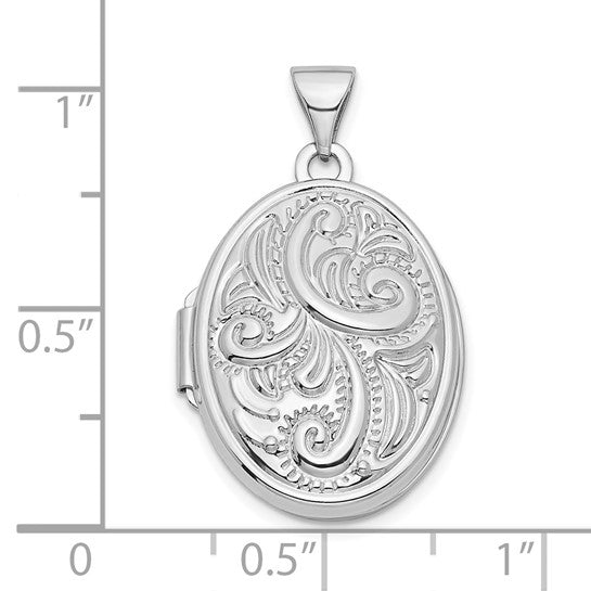 21mm Oval Medallion with Swirl Design in 14k White Gold