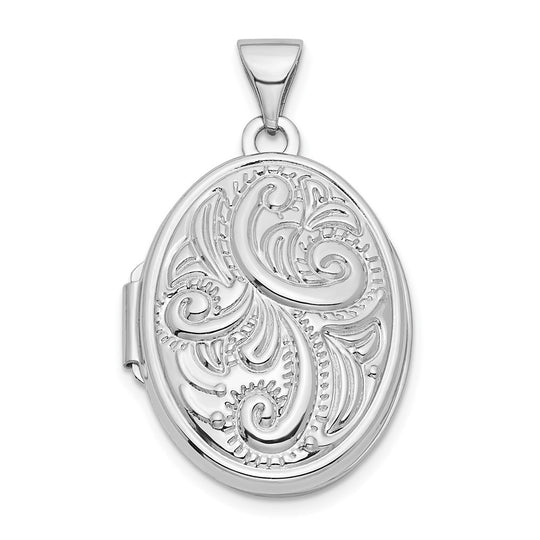 21mm Oval Medallion with Swirl Design in 14k White Gold