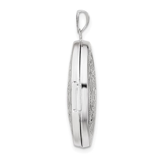 14k White Gold Reversible Floral Swirl Oval Locket (26mm)