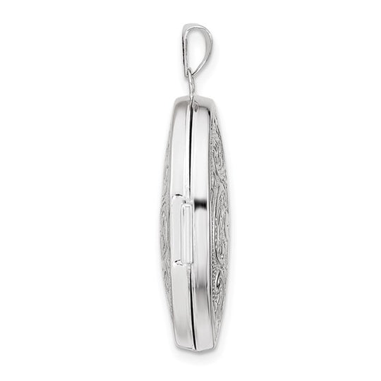 14k White Gold Reversible Floral Swirl Oval Locket (26mm)