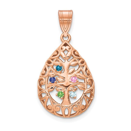 Colgante Árbol de la Vida en Oro Rosado de 14K con 5 Piedras de Nacimiento Personalizadas