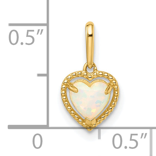 Synthetic Opal Heart Pendant in 14k Yellow Gold