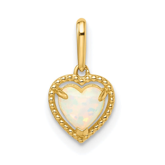 Synthetic Opal Heart Pendant in 14k Yellow Gold