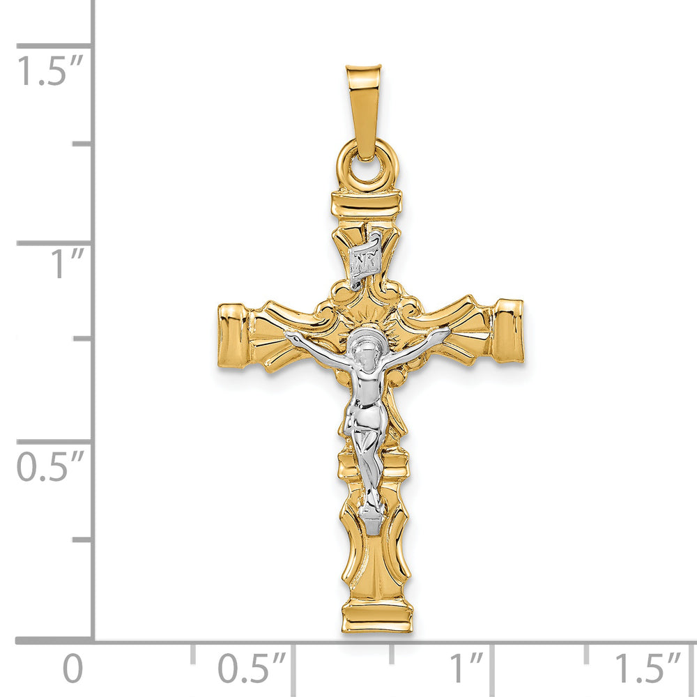 Polished Latin Crucifix Pendant in 14K Two-Tone Gold