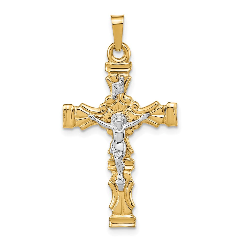 Polished Latin Crucifix Pendant in 14K Two-Tone Gold