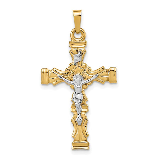 Polished Latin Crucifix Pendant in 14K Two-Tone Gold