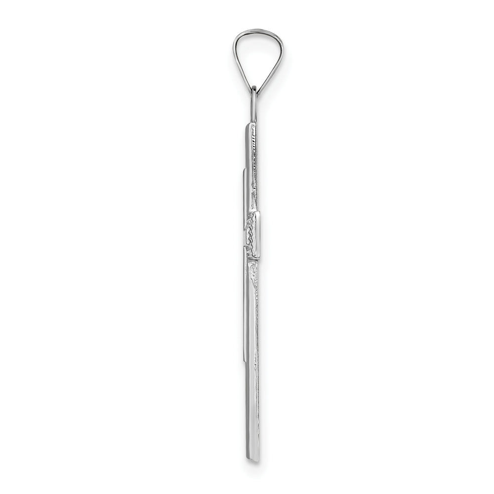 14k White Gold Polished Solid Stripe Double Cross Pendant